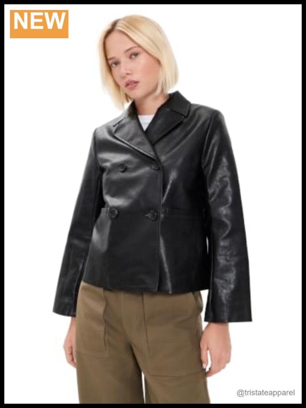 Faux Leather Coat Long Sleeve Double-Breasted